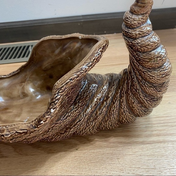 Vintage Ceramic Cornucopia Brown Thanksgiving Fall Decoration - Picture 8 of 10